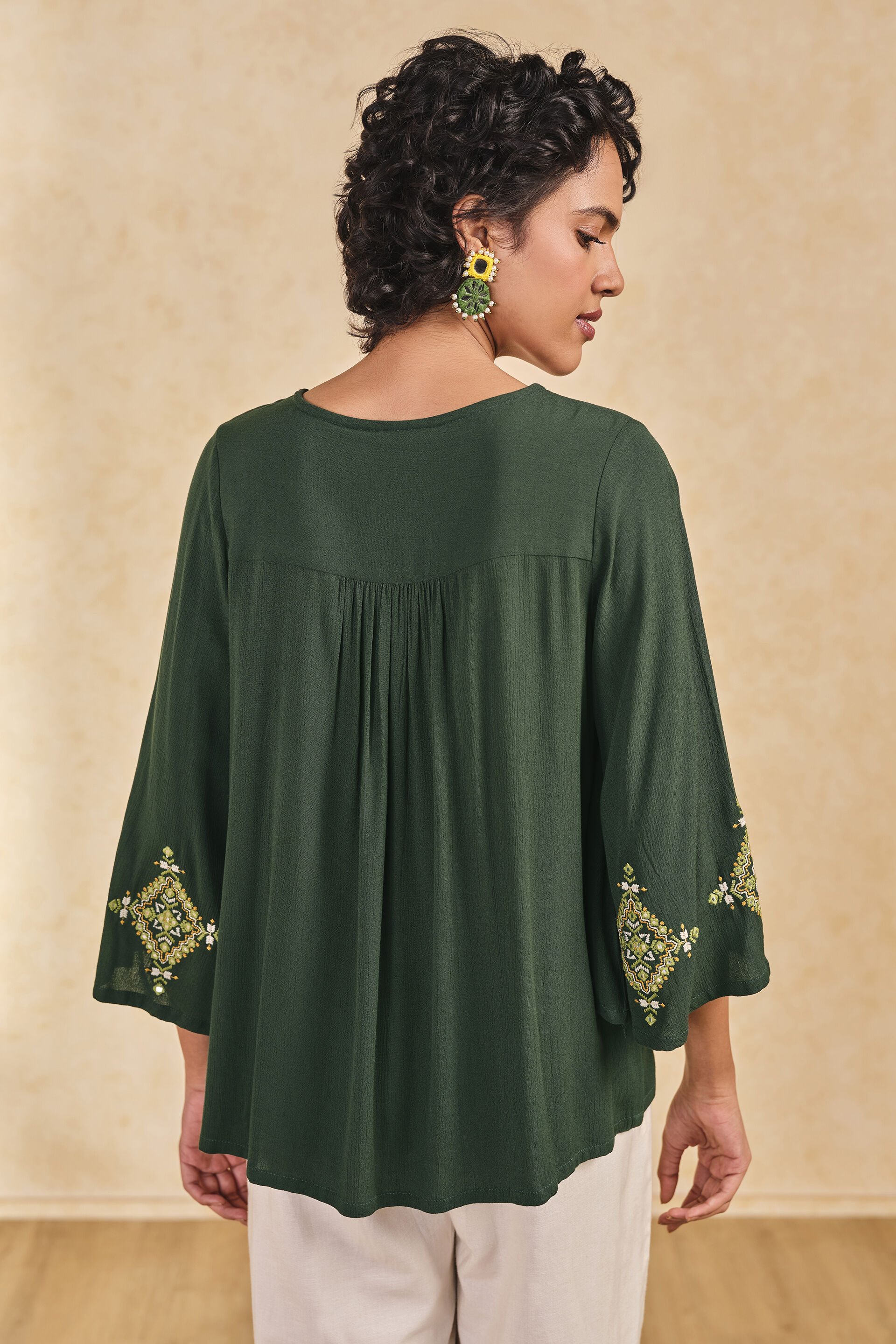 Green Embroidered Short Top, Green, image 5